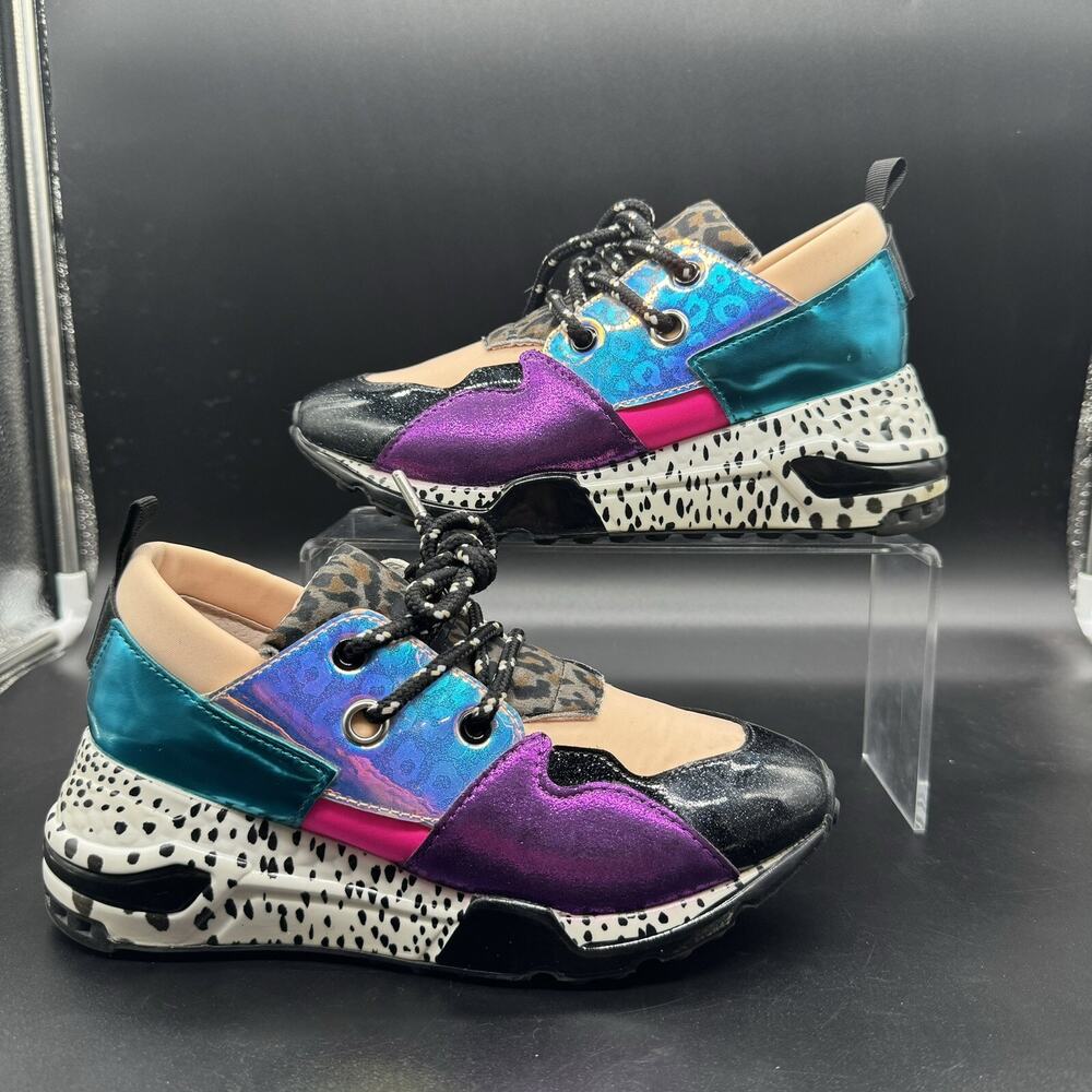 Steve Madden Womens Cliff Sneaker Shoes Size 4 Color Block Cute Metallic Lace Up